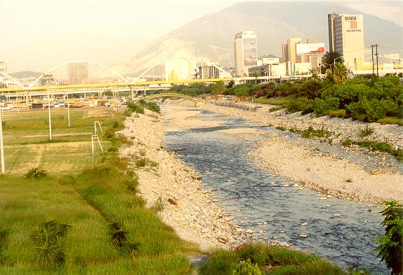 The Santa Catarina river, with downtown Monterrey