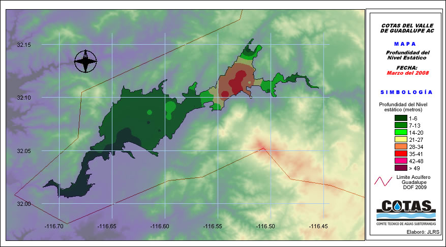 profundidad de agua en los pozos cotas