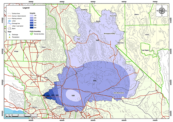 Mojave river basin mean annual precipitation map.
