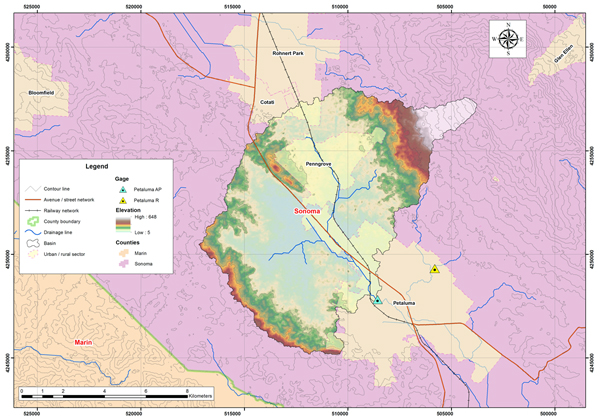 Petaluma river basin map.