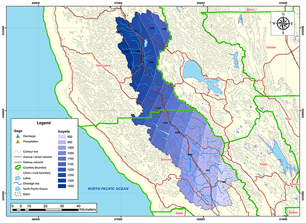  Russian river basin mean annual precipitation map.