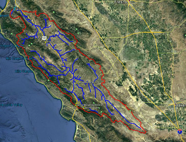 Aerial view of Salinas River basin.