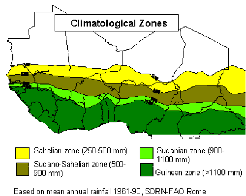Mean annual precipitation in the Sahel, North Africa