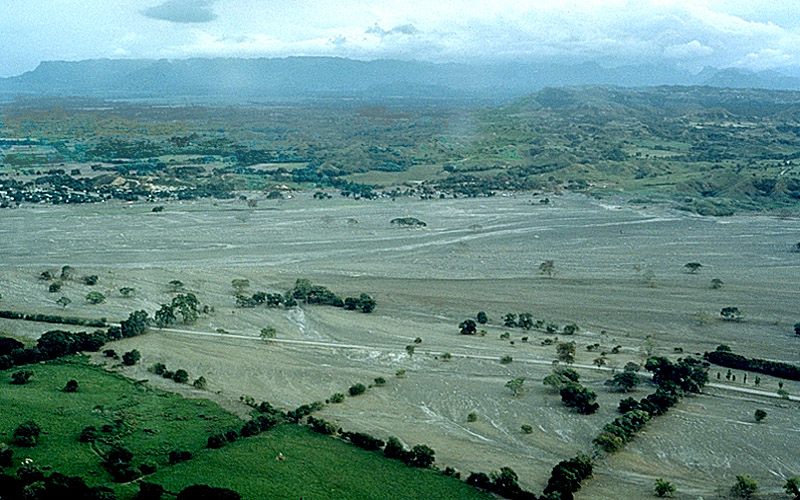 
Site of the town of Armero, Colombia, buried by a lahar on November 13, 1985. 
