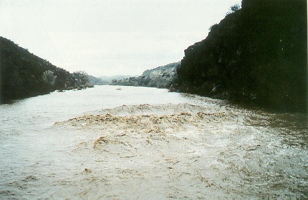 Surface wave on the Hassayampa river, near Morristown, Arizona,
<br>during the flood of February 9, 1993 