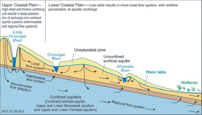 Interaction of surface y groundwater in the coastal plains of Georgia..