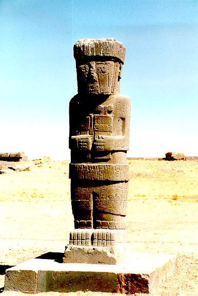 The Ponce monolith, in the ruins of Tiwanaku, on the Bolivian Altiplano. 