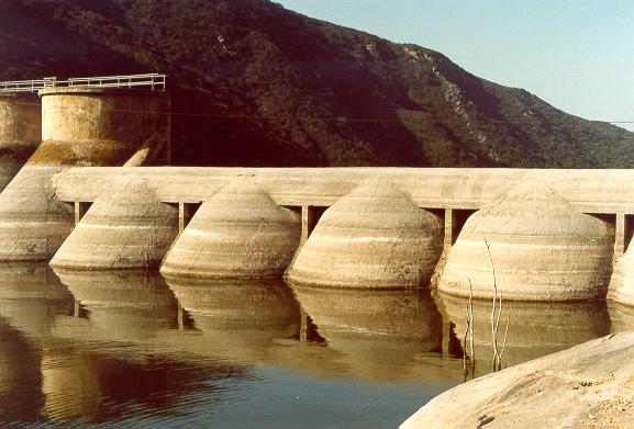 Detail of emergency spillway at Hodges dam, San Diego County, California