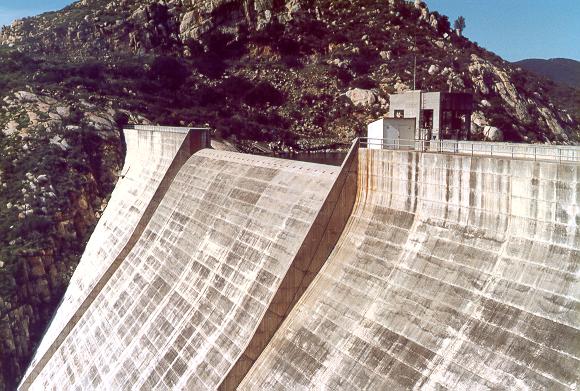 Detail of emergency spillway of San Vicente Dam, San Diego County, California.
