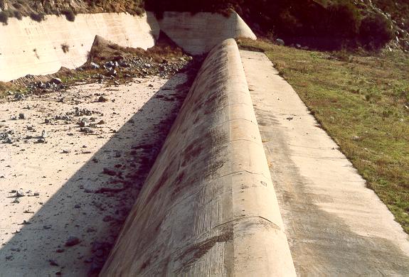 Detail of emergency spillway of El Capitan Dam, San Diego County, California.