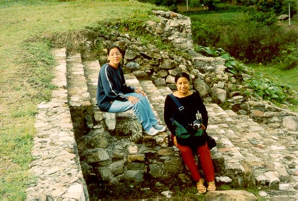 Julieta and Flor at pyramid at Huamelulpam.