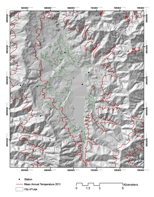 Mean annual temperature in the Loja valley in 2011.