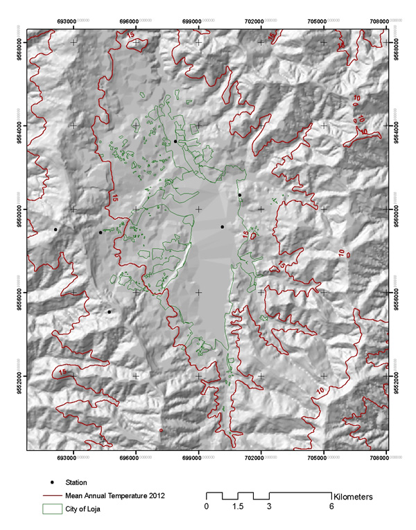 Mean annual temperature in the Loja valley in 2012.