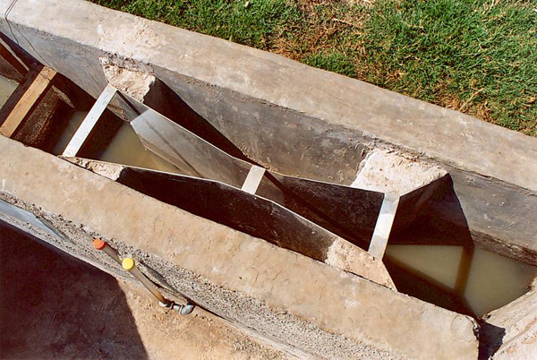 Parshall flume, Cucuchucho constructed wetland, Michoacan, Mexico.