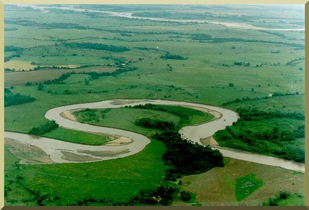 Meandering river in the flood plain of the Rio Meta, Colombia.