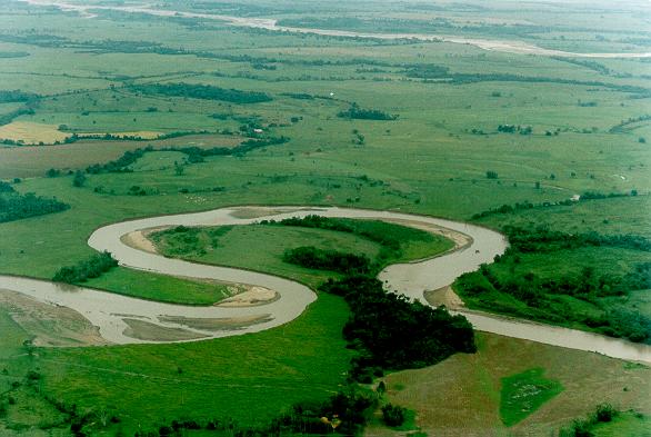 Meander on the Humea river, tributary of the Meta river, Meta department, Colombia