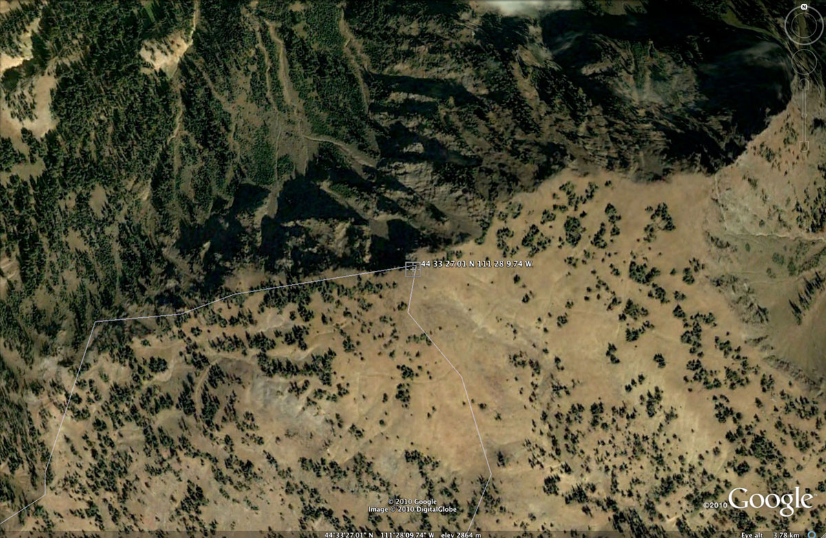 Aerial view of the source of the Missouri River, 
at 44 33' 27.01