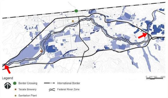 Tecate Creek project limits: Puente San Jose II (east), 
and Puente La Puerta (west) (Source: Huffman & Carpenter, Inc.
