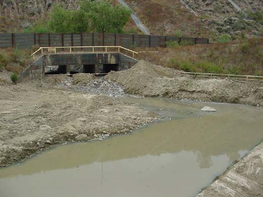 View of culvert on Los Laureles/Goat Canyon at U.S.-Mexico border