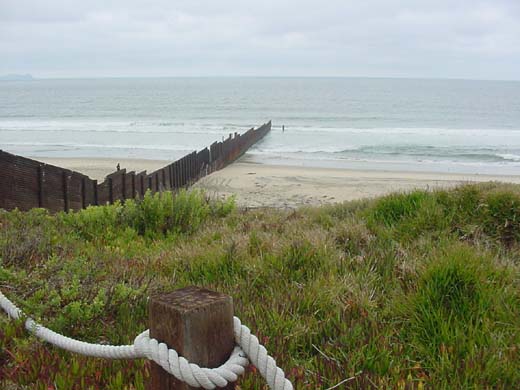 View of U.S.-Mexico border fence from Border Field State Park