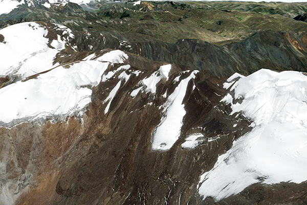 Closeup of the Yanamarey glacier, showing most recent melt
